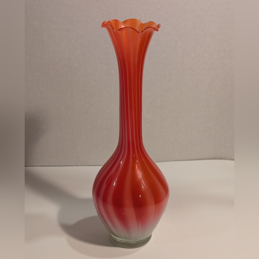 Mid-Century Hollywood Regency Orange Glass Bud Vase in the Manner of Murano.